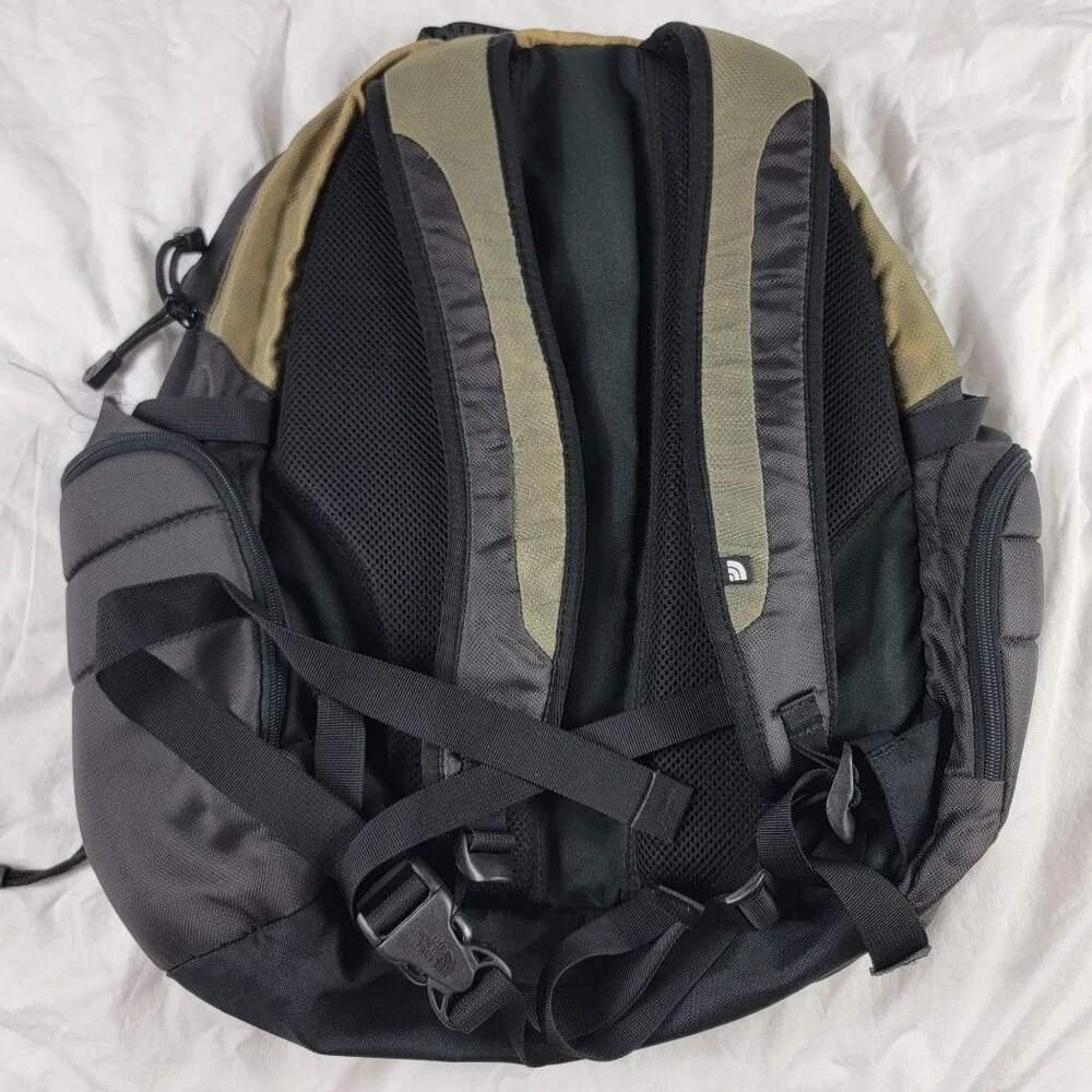 The North Face Reservoir Backpack Black Green Nylon Hiking Camping Outdoor Bag